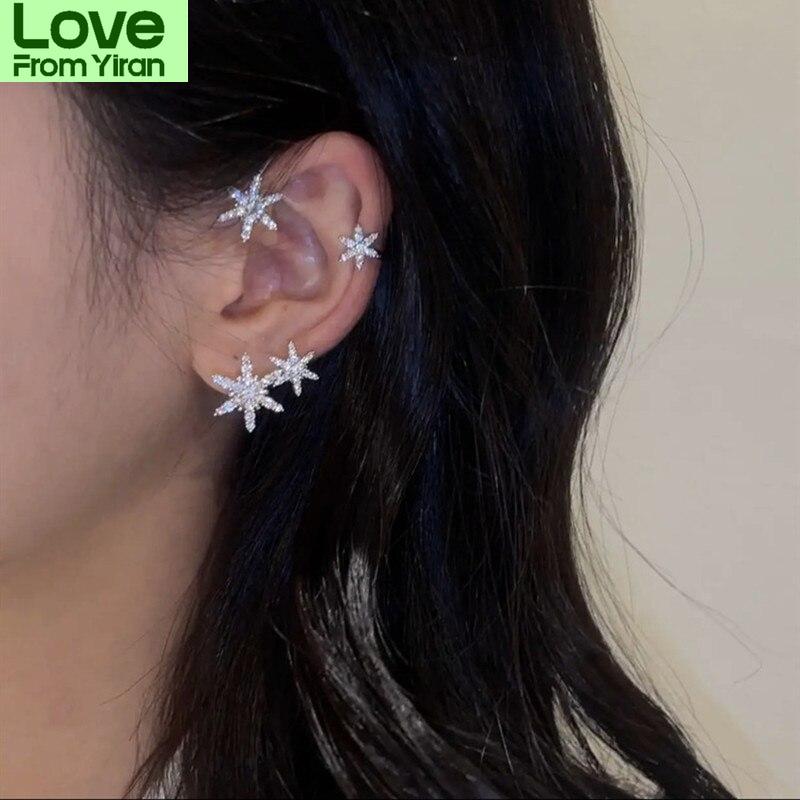 Korean Cartilage Earrings Y2k Non Piercing Crystal Bow Snowflake Clip Earrings For Women Ear Cuff Aesthetic Jewelry Stray