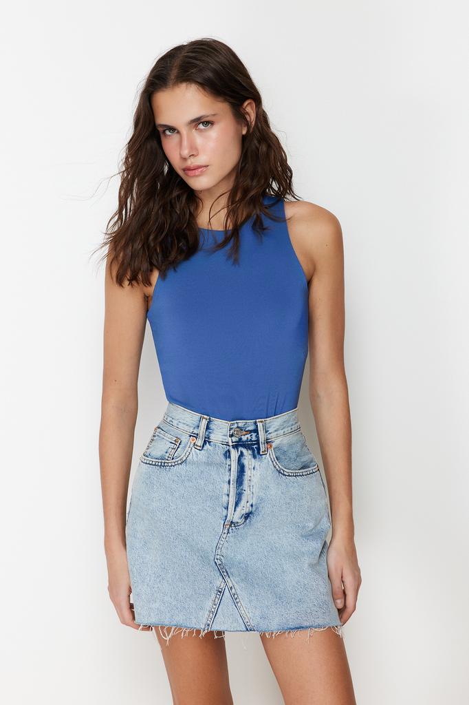 Women's Fashion New Bodysuit Green Halter Neck Fitted Flexible Snap Fastener Knitted Bodysuit