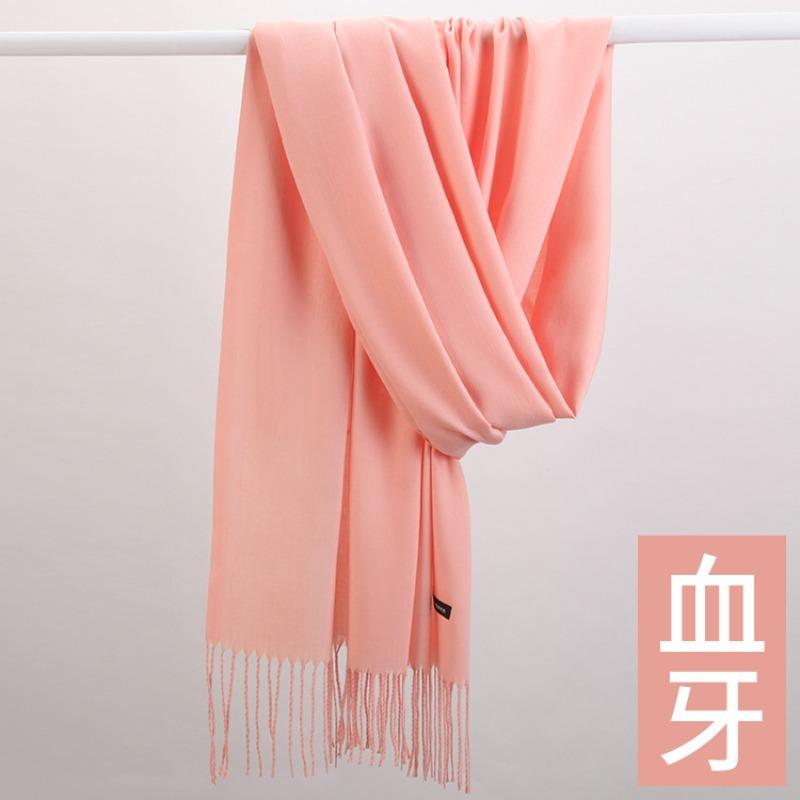 Autumn and Winter New Cashmere Scarf Women's Thickened Fringed Warm Pulled Solid Color Bright Red Scarf Shawl