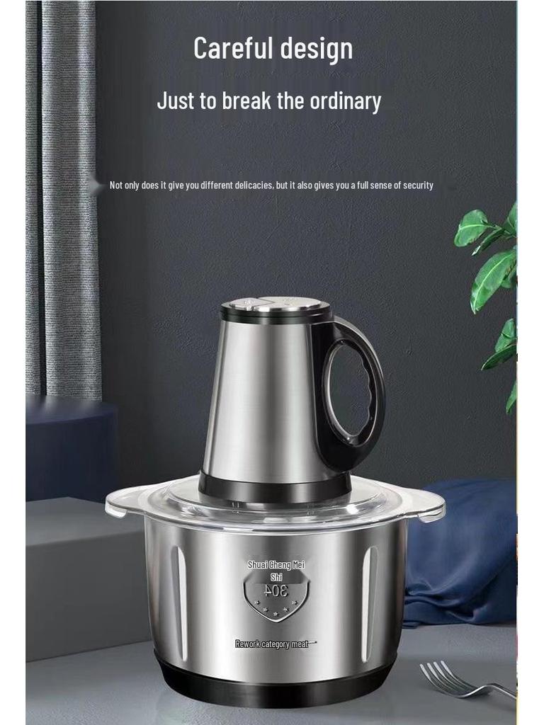 Compact Stainless Steel Meat Grinder and Blender with Dumpling Filling Feature