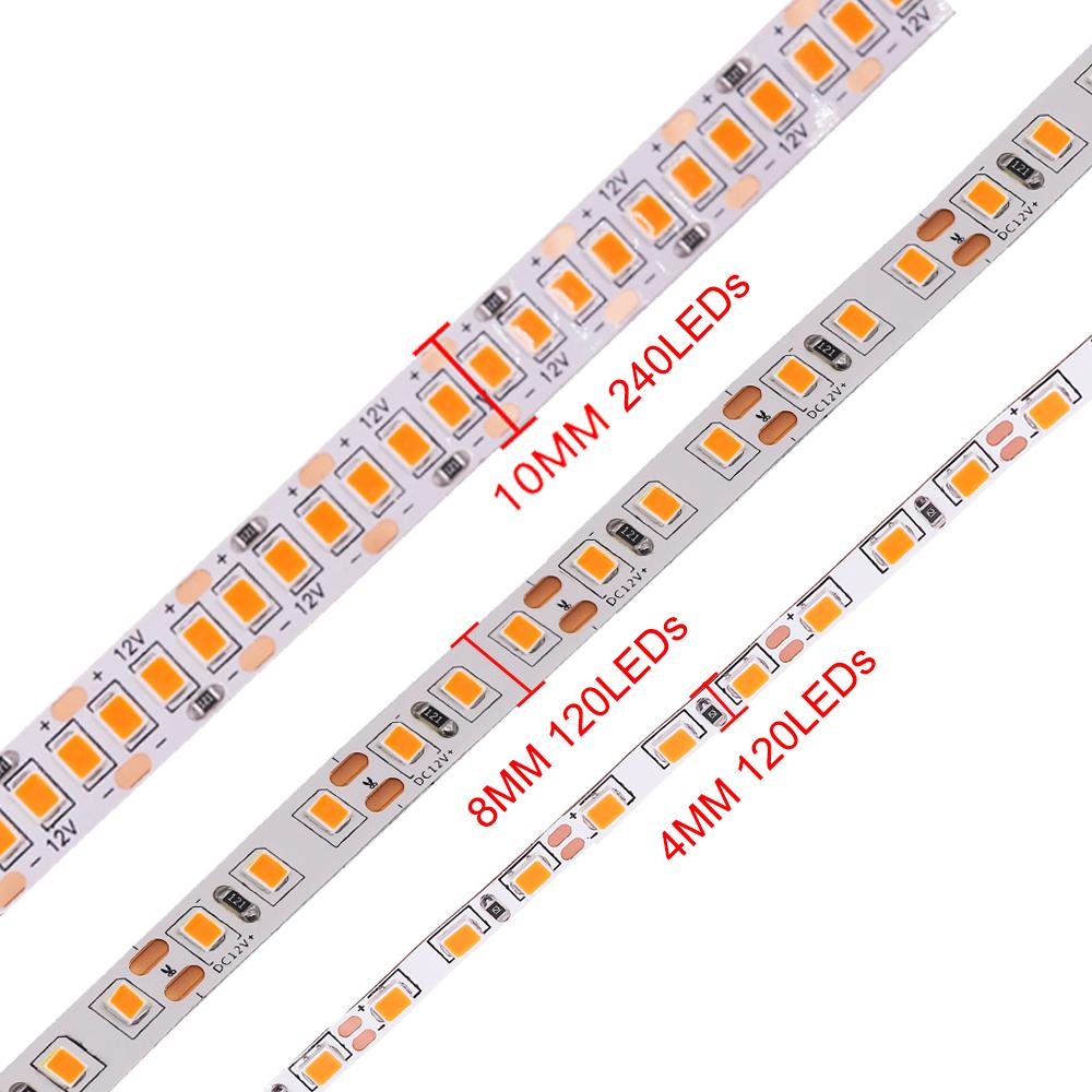 DC 12V LED Strip Light Orange 2835 SMD 120/240LEDs Flexible LED Tape 4mm 8mm 10mm Width LED Ribbon Light Rope for Decoration 5M