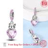 Anniversary Charms Copper Pink Cat Love Heart Beads Fit Original Bracelets Beads Charms Jewelry Making Fine Jewelry Gift