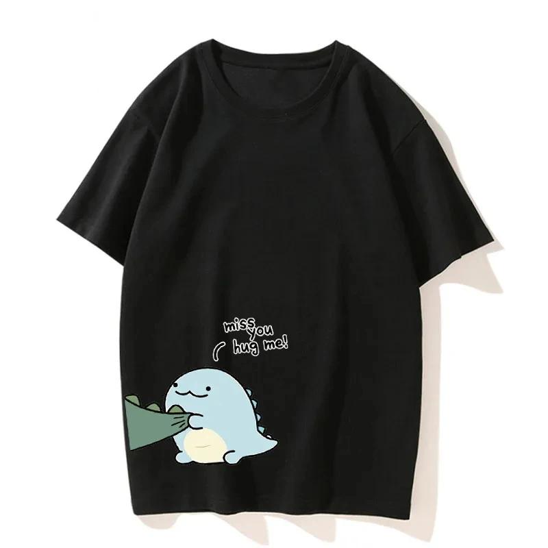 Футболка с динозавром в паре, высококачественная летняя повседневная свободная футболка с короткими рукавами для парня, девушки, девушки