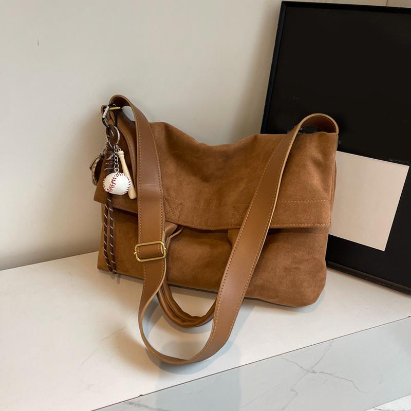 Suede Solid Color Tote Bag Large Capacity Buckle Versatile Fashion Crossbody Bag Soft Fashion Simple Women Handbag MIT