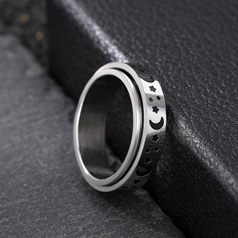 Ring, Rotatable Ring For Men And Women, Neutral Star And Moon Style