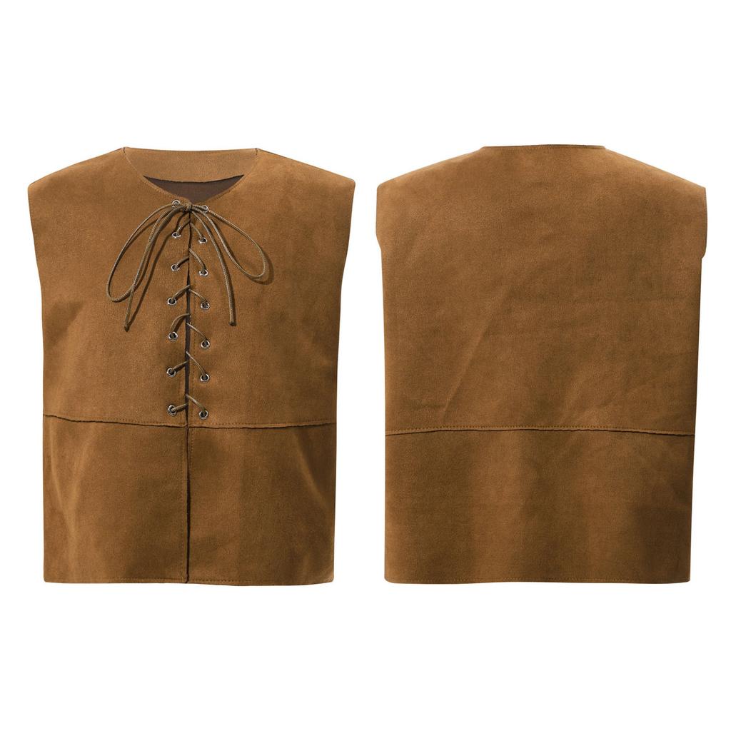 Kids Boy Girl Medieval Vest Lace Up Steampunk Renaissance Waistcoat Top Halloween Costume