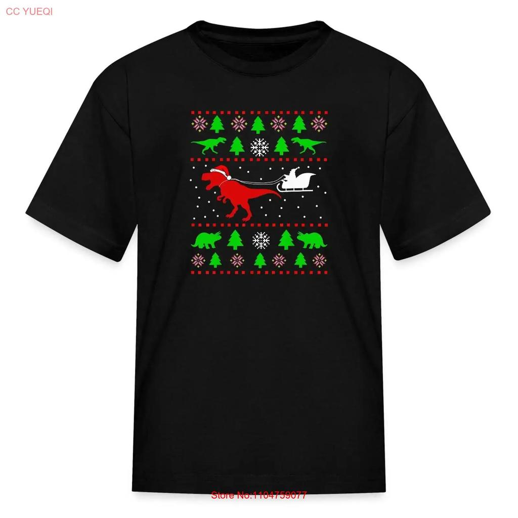 HOT Dinosaur Sleigh Ugly Christmas Kids T Shirt vintage Washed Comfortable designer clothes streetwear Slightly homme fashion