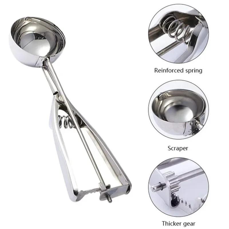Stainless Steel Spoon Spring Handle Kitchen Stainless Ice Cream Mash Potato Scoop Kitchen Accessories 3 Size for Choos
