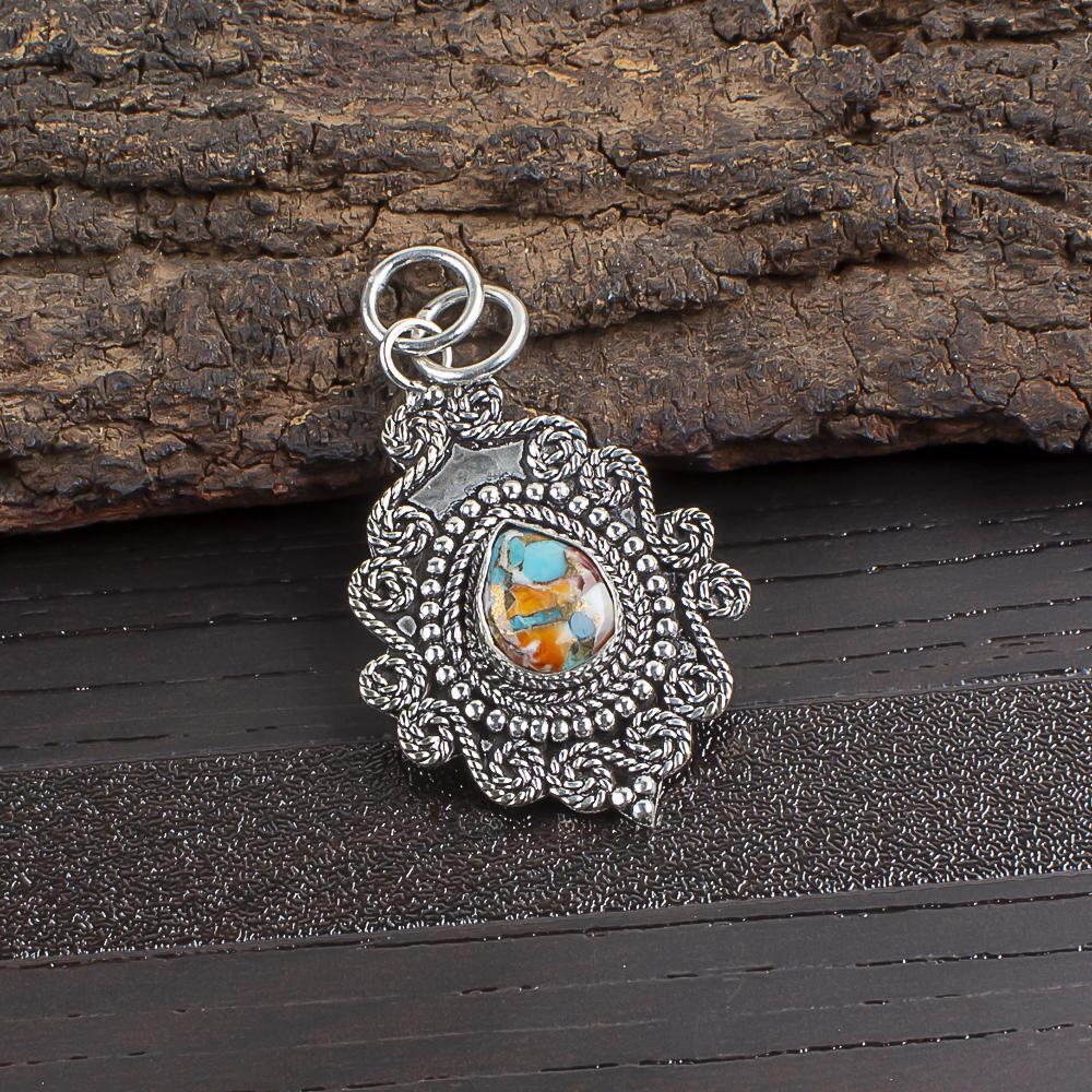 Украшения из бирюзы и колючей устрицы, Подвеска из стерлингового серебра 925 пробы, Великолепная серебряная подвеска ручной работы в подарок на день рождения