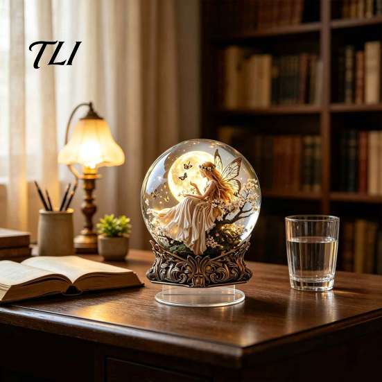 Unique Gift for Friends Moon Star/Fairy Crystal Ball Ornament, Decorative Acrylic Sphere Bedroom Living Aesthetic Accents Room Desk Decor, Exquisite