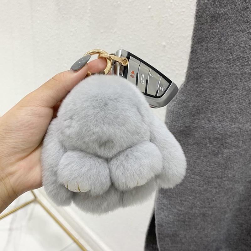 10Cm Mini Fluffy Real Pompon Bunny Keychain Women Girls Cute Plush Rabbit Gift