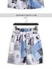 Men's Summer Japanese Trend Newspaper Print Shirt & Floral Beach Shorts Set