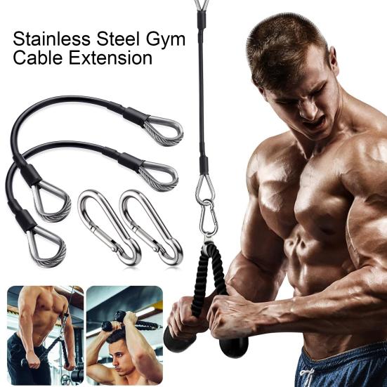 2Pcs Gym Extension Cable Set Stainless Steel Carabiner Fitness Rope Attachments for Home Gym Replacement Cables for LAT/Tricep Pull