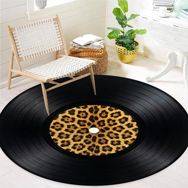 Record Texture Flag Magic Round Area Rug,Carpet Rug for Living Room Bedroom Sofa Playroom Decor,Non-slip Floor Mat