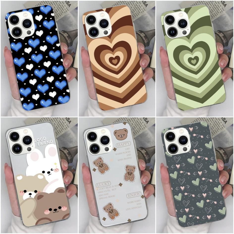 Чехол для телефона Apple iPhone 11 12 13 14 15 Pro Max 6 7 8 Plus X XS XR SE, модный прозрачный матовый противоударный чехол Love Hear Bear для iPhone, бампер