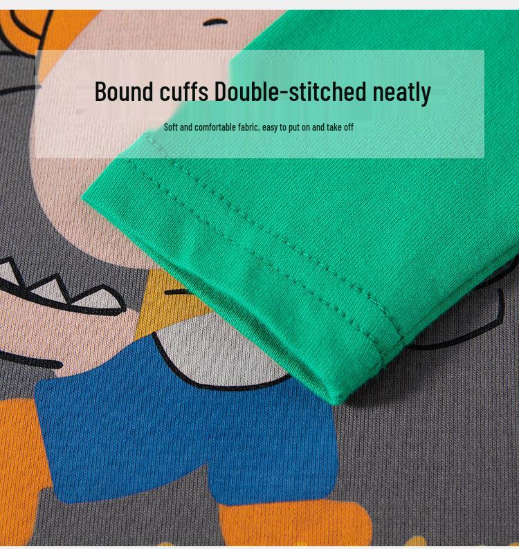 Топ для мальчиков в корейском стиле из хлопка - С мультяшным принтом, с длинным рукавом, идеально подходит для весны и осени