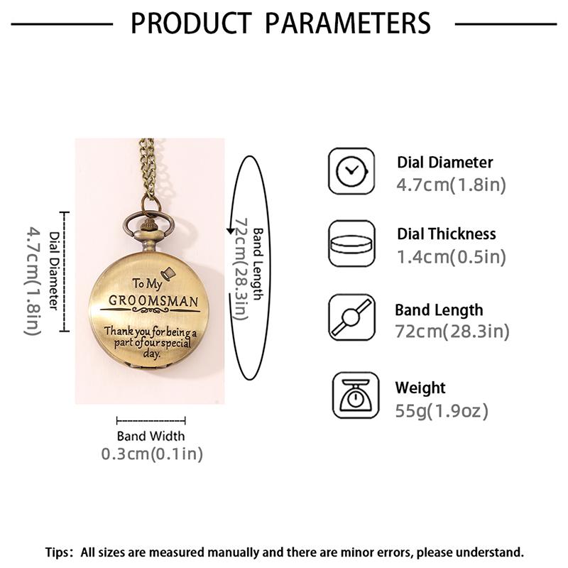 Retro Fashion Men's Pocket Watch ‘To My GROOMSMAN’ Necklace Pendant Quartz Pocket Watch Men Gifts