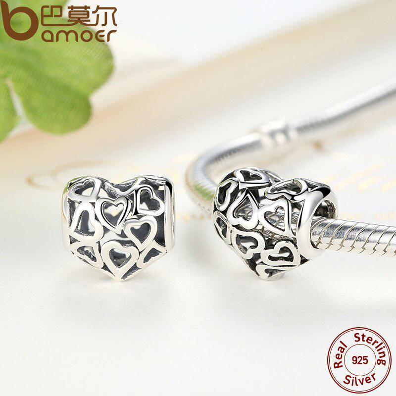 Подвески-сердечки BAMOER из стерлингового серебра 925 пробы подходят для браслетов и ожерелья для женщин