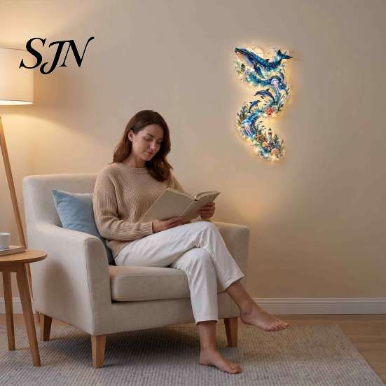 Ocean Themed Room Decor 2D Acrylic Whale LED Wall Decor, Nautical Sea Animal Art Simple Installation Sconce with Warm Light, Coastal Style Ornament