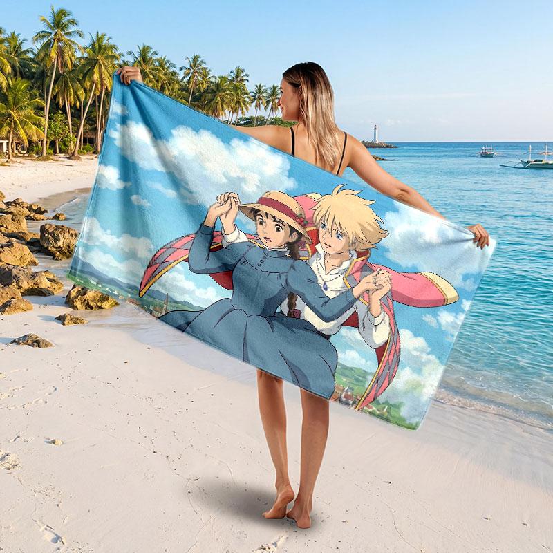 Large Beach TowelHowl's Moving Castle Soft Absorbent Towel Beach Bath Home Use