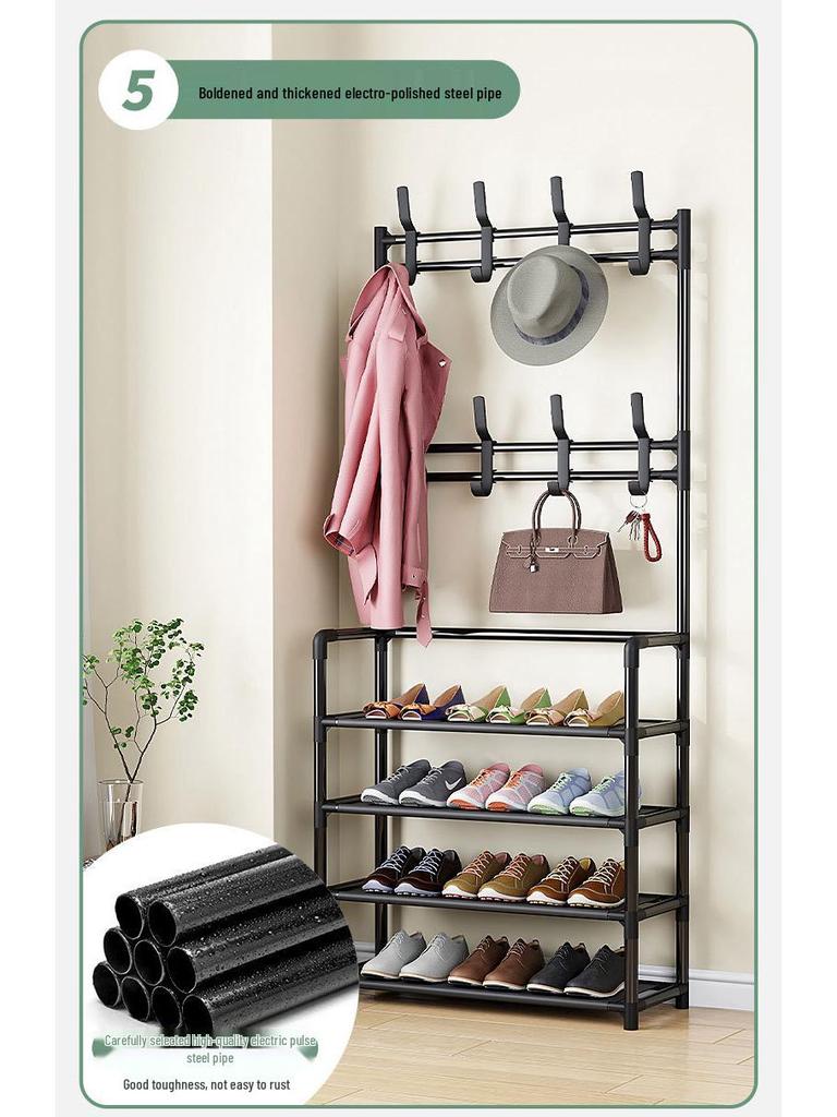 Multi-layer Dustproof Shoe & Hat Rack with Integrated Coat Rack for Indoor Use