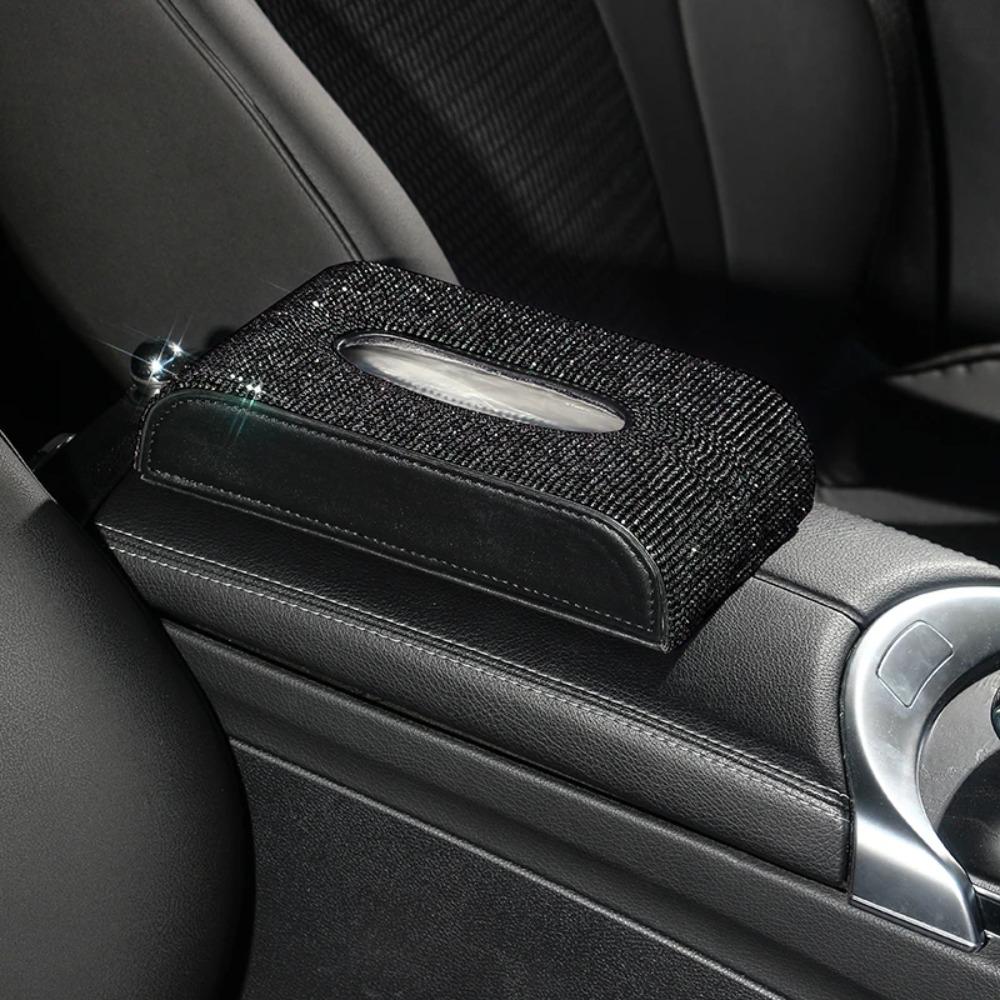 Блестящий кристальный автомобильный бокс для салфеток, роскошный из ПУ кожи, автоматический держатель для бумажного бокса, чехол-подставка, автомобильные аксессуары для дома и офиса