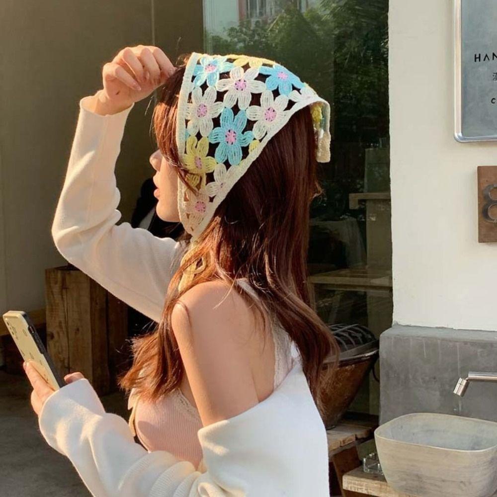 Тюрбан Вязаная Повязка на Голову Цветочная Вязаная Бандана Милый Женский Шарф для Волос Девочки