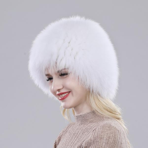 Русская женская зимняя шапка из 100% натурального лисьего меха, вязаная роскошная эластичная теплая шапка из 100% натурального лисьего меха, женская уличная согревающая меховая шапка