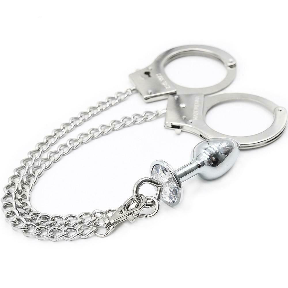 Metal Handcuffs Chain Anal Plug Restraints Kink Fetish Non Vibrating Butt Plugs