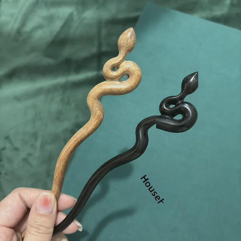 Винтажная заколка для волос из черного дерева в виде животного - классический стиль для головного убора «Чонсам» и «Гудок»