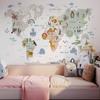 Cartoon Animal World Map Wall Sticker Self Adhesive Kids Room Bedroom Background Kindergarten Classroom Decor