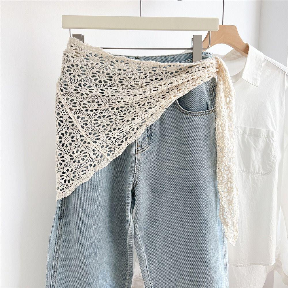 White Knitted Triangle Scarf Ethnic Style Crochet Flower Scarves Hollow Out Lace Shawl Summer