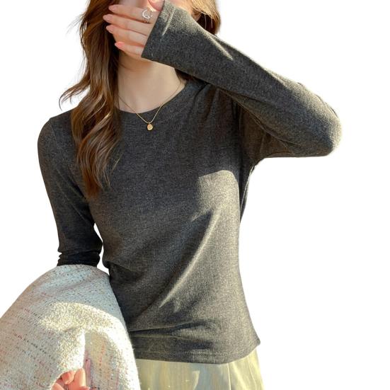 Женские облегающие топы с круглым вырезом и длинным рукавом, пуловеры, однотонные футболки с рубчатой текстурой