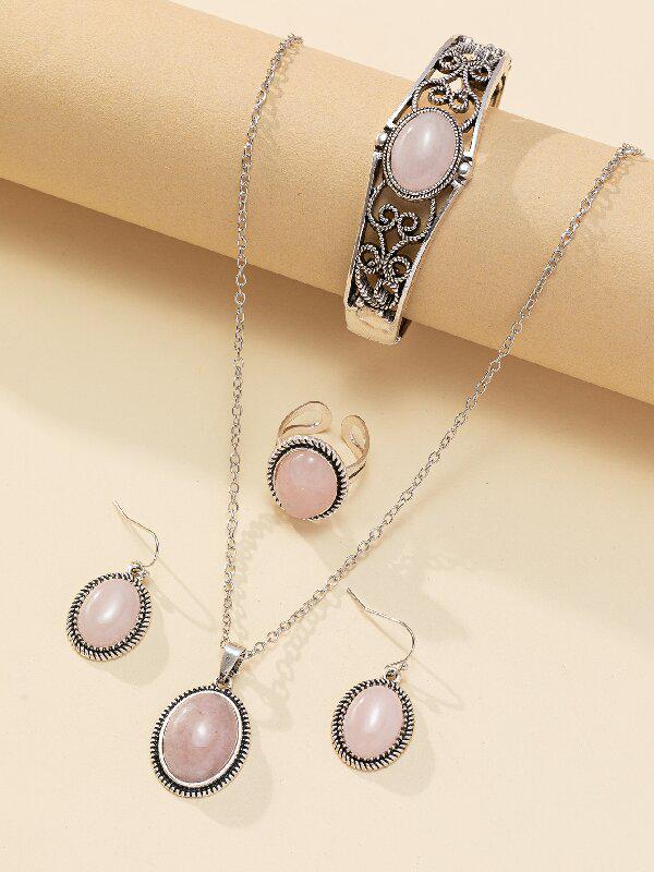 Европейско-американский этнический стиль набор украшений: Ожерелье из тигрового глаза, серьги, кольцо, браслет