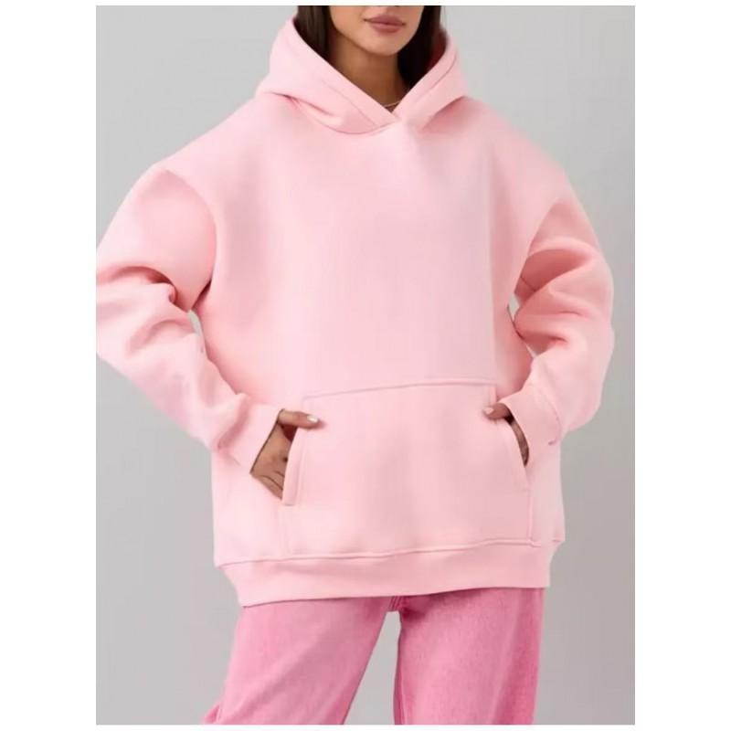 Womens Casual Hooded Sweatshirt Solid Color Loose Fit Long Sleeve Fall Winter Fashion Top