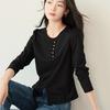 New Chinese Style Long-sleeved T-shirt for Spring New Women's Small Slit Loose Lazy Top