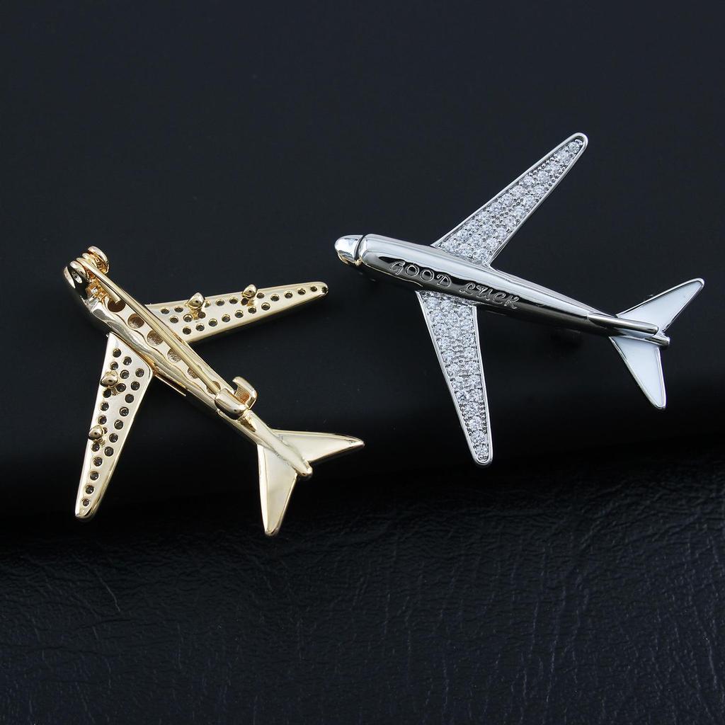 Unisex Luxury Zirconia Airplane Brooch Lapel Pin