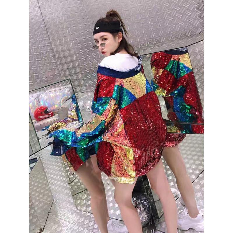 2024 New Arrival: Loose Retro Hong Kong Style Sequined Denim Jacket for Spring/Autumn