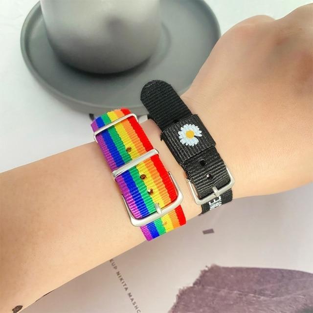 New Daisy Strap Bracelets For Girls Boys Women 'S Rainbow Wristband Bracelet Cotton Linen Adjustable Couple Jewelry Gifts