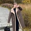Women's Autumn And Winter Imitation Lamb Fur Coat With Double Breasted Large Pockets Loose Fitting Medium Length Cotton Jacket