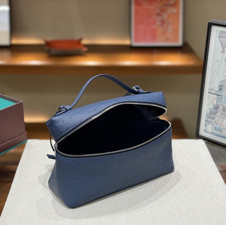 Second Generation L19L27 Lunch Box Bag Ostrich Pattern Top Layer Cowhide Handbag For Women's Fashion Single Shoulder Crossbody Makeup Bag