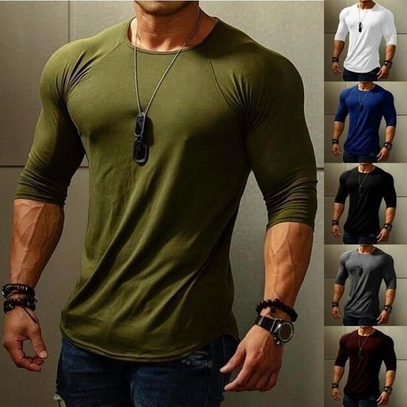 Мужская футболка с длинным рукавом, модная, облегающая, повседневная, для фитнеса, в уличном стиле