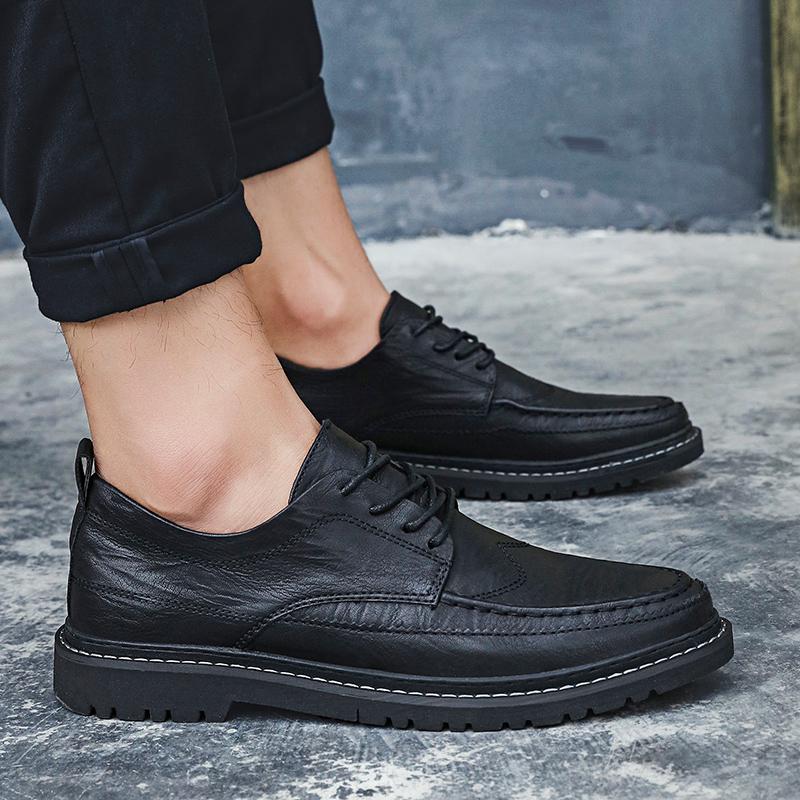 British Style Split Leather Men's Casual Business Lace Up Moccasin Shoes Comfortable Non Slip Fashion Black Dress Formal Casual Leather Shoes