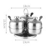 304 Stainless Steel Spice Jar Creative Rotating Seasoning Jars Sugar Bowl Coffee Container Condiment Pot with Lid Spoon Kitchen