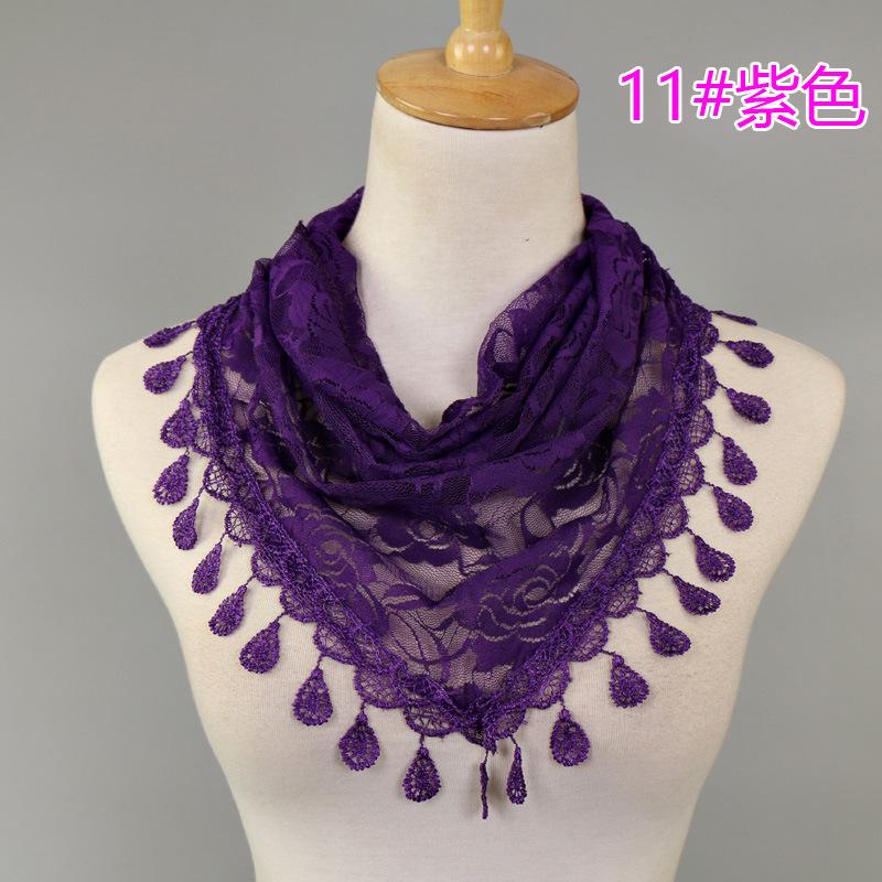 New Women Lace Monochrome Korean Triangle Scarves 140x48cm Fashionable Hollow Out Shawl Solid Rose Triangle Scarf