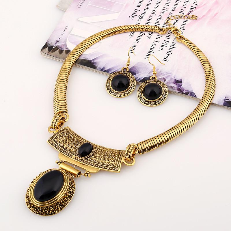 Этнический стиль, имитация драгоценных камней, женский набор из колье и серег, для мужчин и женщин