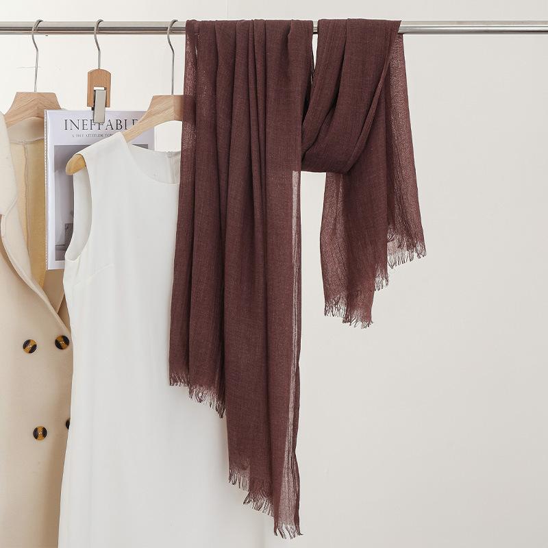Однотонный тонкий шарф Женская солнцезащитная шаль Однотонный простой Имитация хлопка и льна Шелковый шарф Пряжа высокого класса