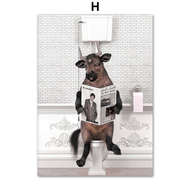 Юмор для ванной комнаты животное динозавр кролик акула лиса настенная живопись печать холст живопись ванна плакат настенные панно туалет домашний декор