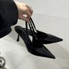 Женские сандалии Весна Новый стиль Бренд Женские туфли с ремешком на пятке Женские туфли на высоком каблуке Элегантный средний каблук Острый носок Сандалии слипоны