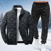 Мужской модный теплый хлопковый костюм с воротником-стойкой (одежда + брюки) Зимняя модель с толстым хлопковым слоем и плюшевой подкладкой, повседневный приталенный крой